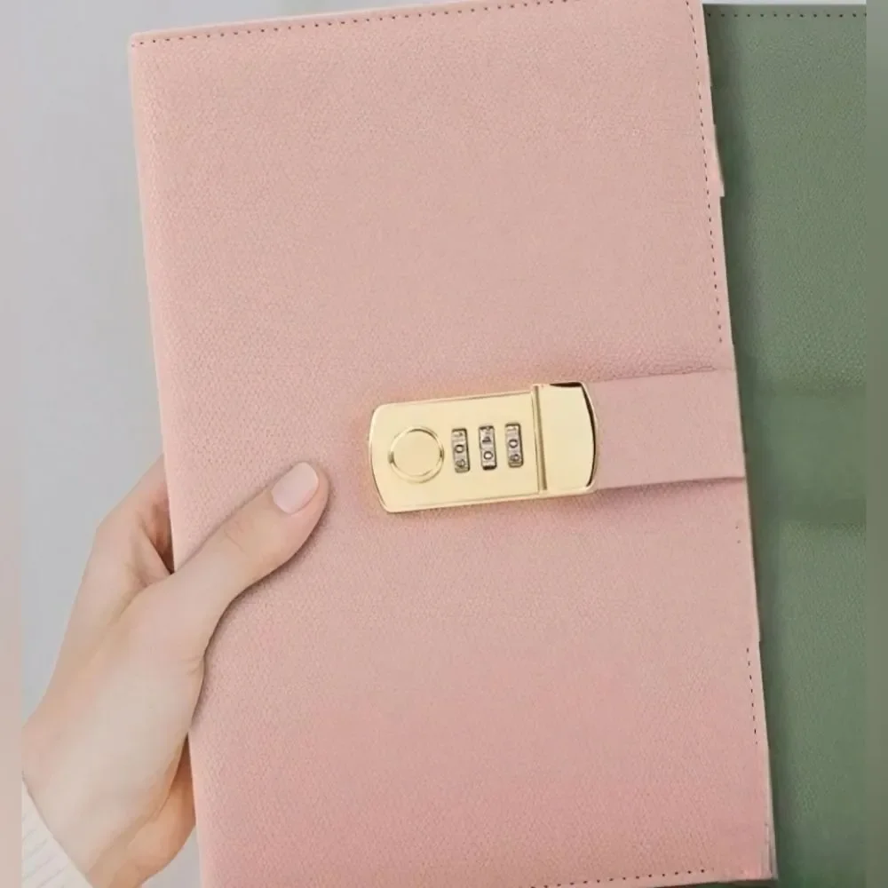 🔸️⏭️NWOT Pink Combination Lock Faux Leather Refillable Journal